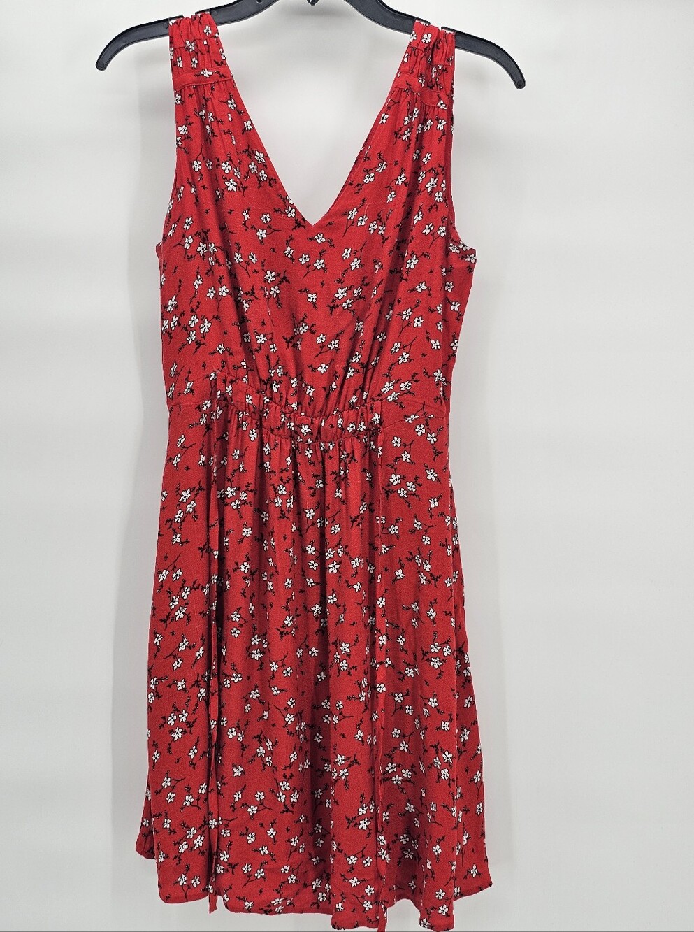 Red Floral V-Neck Dress With Pockets (S/4)